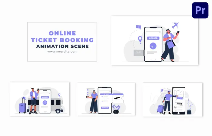 Flat 2D Vector Online Ticketing Animation Scene